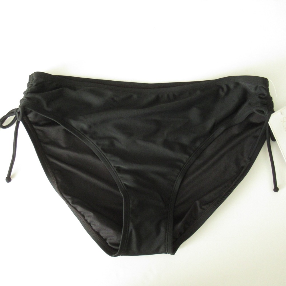 New Sol Collective Bikini Bottom‎ 16 Black Ruched Side Tie Swim Suit